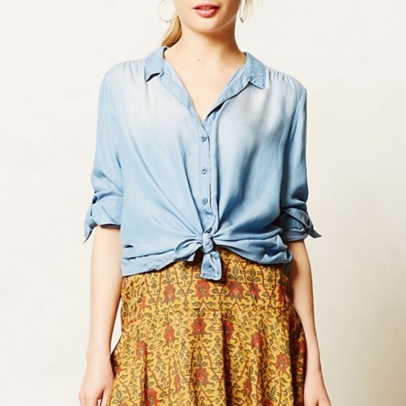 Anthropologie Tops - Anthropologie Cloth & Stone Chambray Hi-Low Shirt